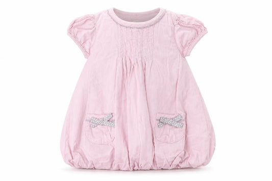 Front view of mamas & papas girls’ pink cotton a-line, size 0-3, months round neck