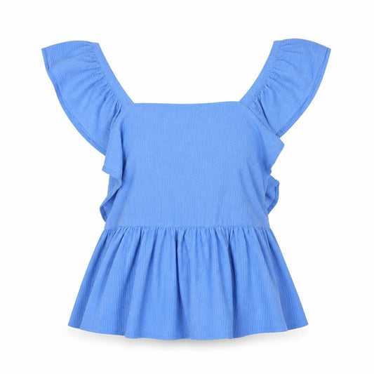 Front view of Papaya women’s blue polyester basic blouse, size UK 14, off the shoulder