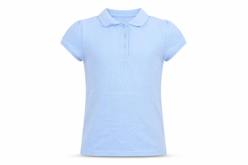 Front view of George girls’ blue cotton basic polo, size 10-11, years collared