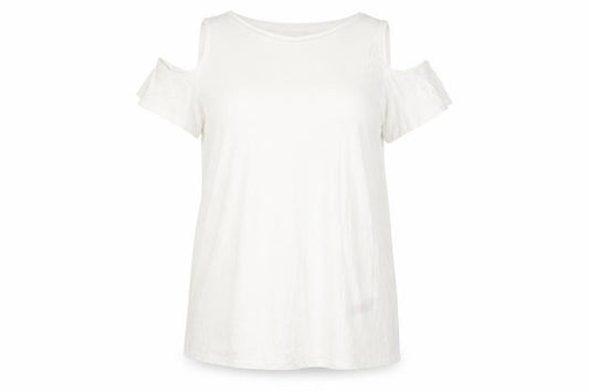Front view of Capsule women’s white viscose basic t-shirt, size UK 18, round neck