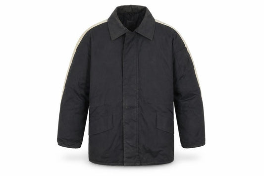Front view of IOMA men’s black overcoat coat, size M