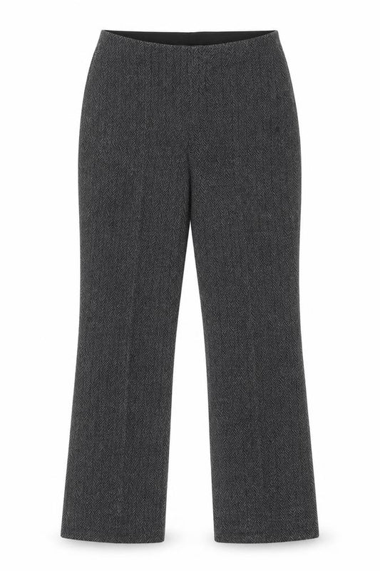 Front view of Preworn women’s multicoloured striped polyester trousers, size UK 10, 29-inch leg regular