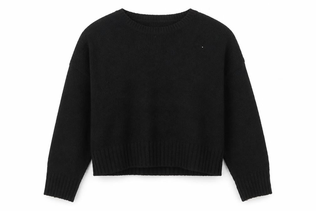 Front view of New Look women’s black acrylic pullover sweatshirt, size L