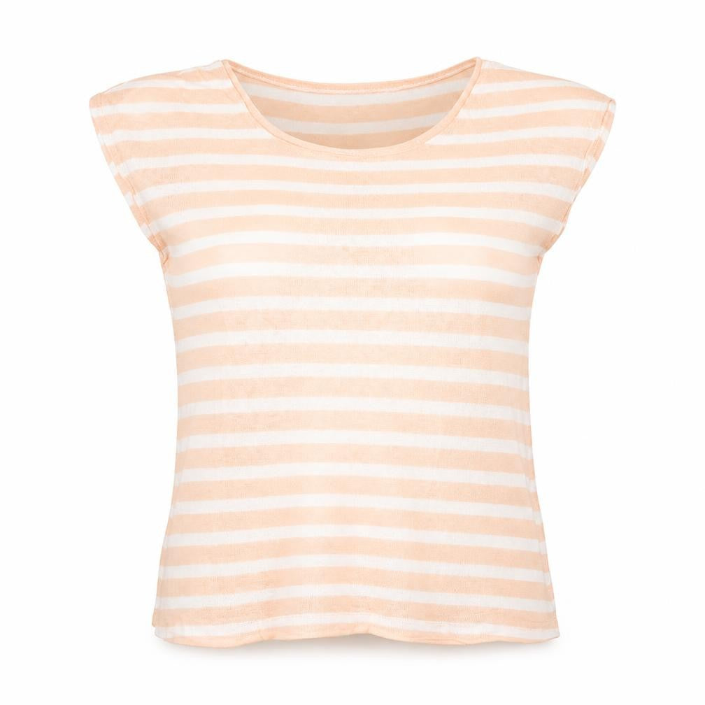 Front view of Lauren women’s pink striped cotton basic tank, size S, round neck