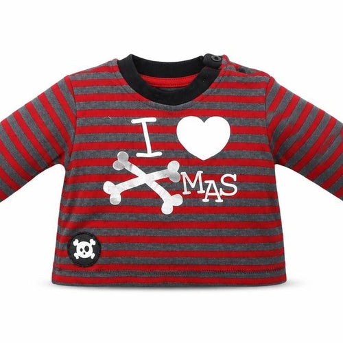 George Baby Red Striped Cotton Basic T-Shirt Size Newborn Round Neck Button - Seasonal Christmas Festive Holiday