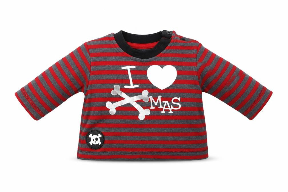 George Baby Red Striped Cotton Basic T-Shirt Size Newborn Round Neck Button - Seasonal Christmas Festive Holiday