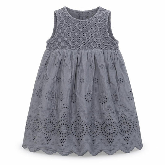 Front view of Next girls’ grey floral 100% cotton a-line, size 2-3, years round neck
