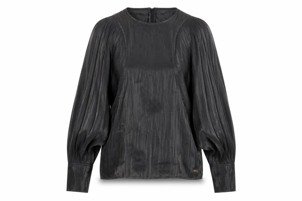 Front view of VIVI women’s black polyester basic blouse, size XL, round neck