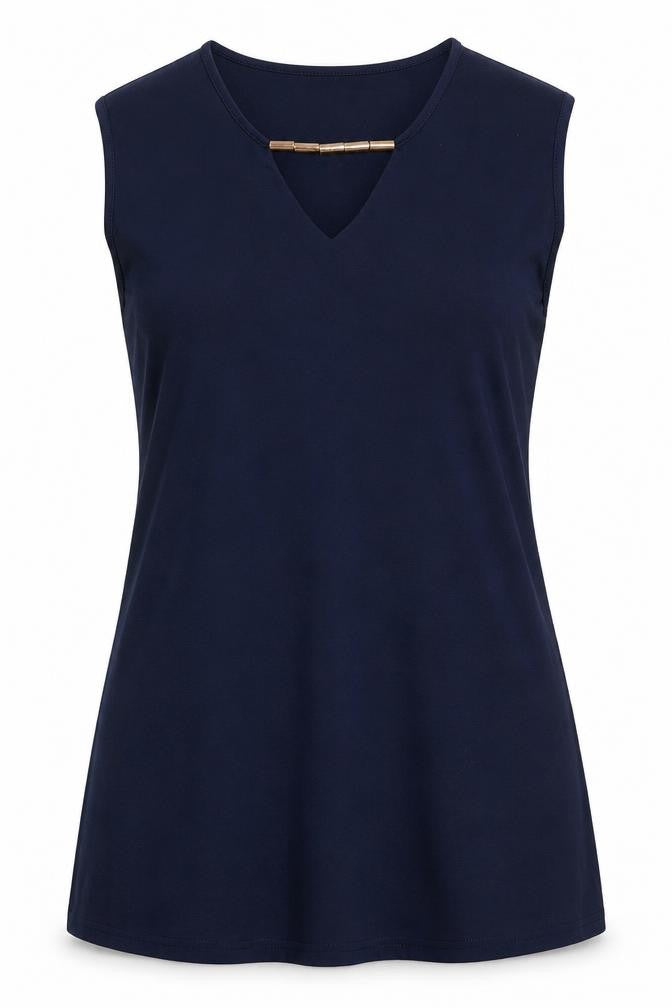 Preworn Womens Blue   A-Line  Size L  V-Neck  - Brass like heavy beading