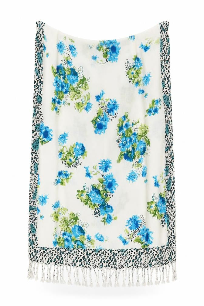 Fences Gulf International Womens Ivory Floral Polyester  Shawl/Wrap    - Blue Flowers