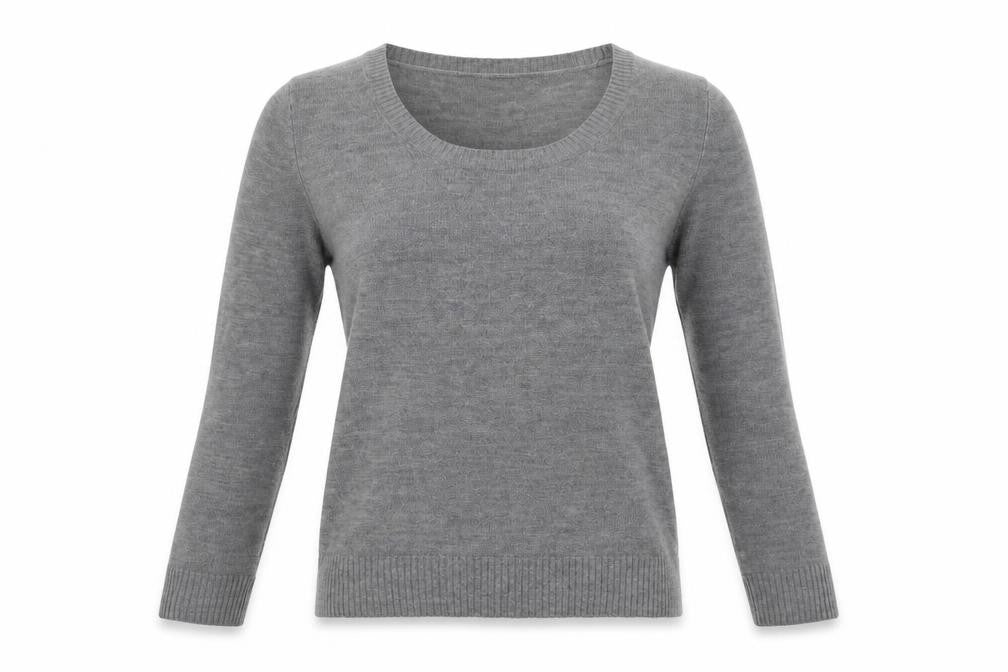 Front view of Papaya women’s grey scoop neck acrylic jumper, size UK 14