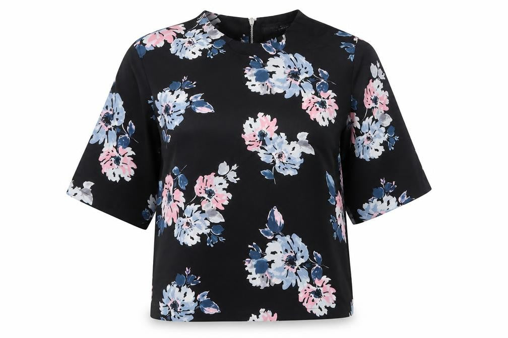 Front view of Dorothy Perkins women’s multicoloured floral polyester basic blouse, size UK 8, round neck