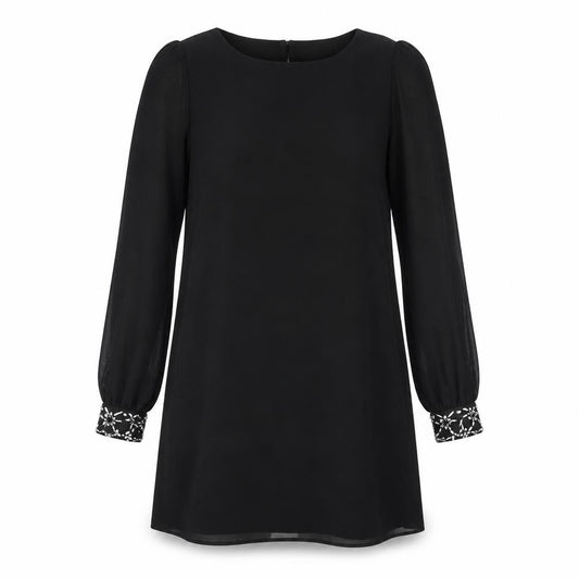 Front view of Atmosphere women’s black polyester a-line, size UK 6, round neck