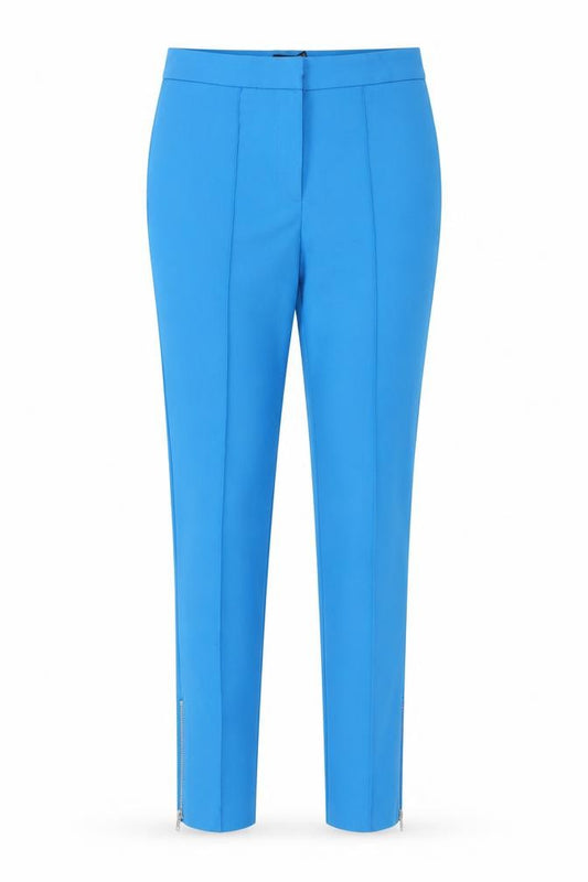 Front view of ASOS women’s blue cotton carrot trousers, size UK 8, 26-inch leg regular