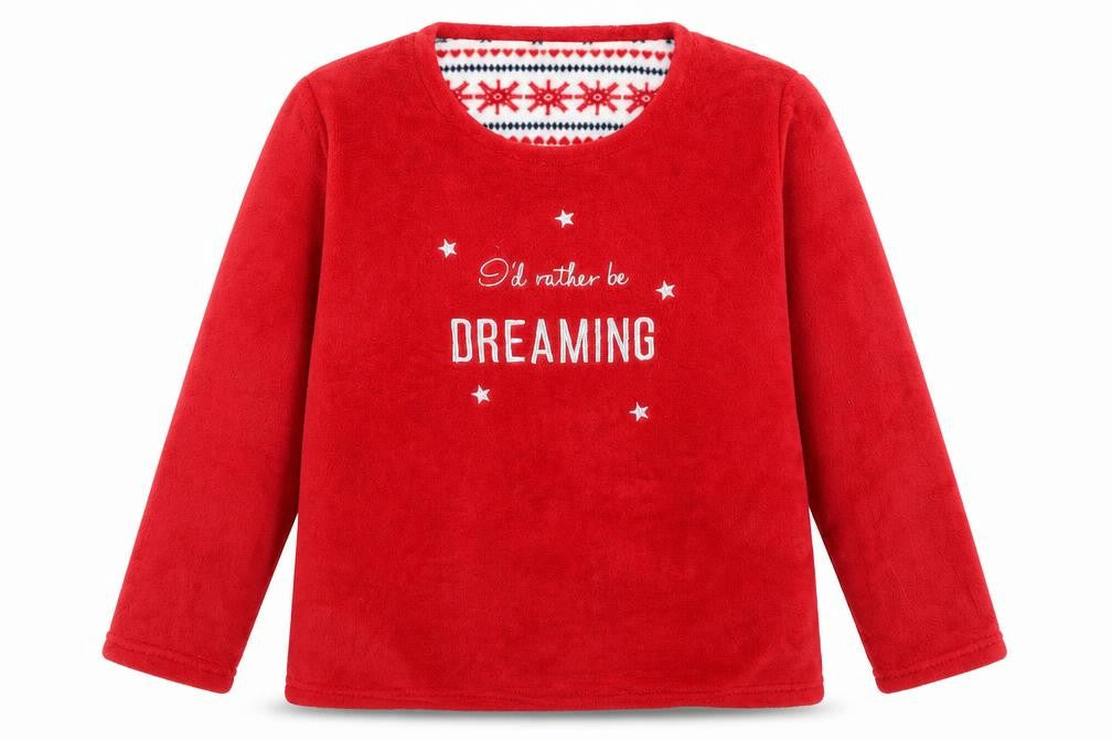 Front view of Primark women’s red round neck polyester jumper, size UK 14