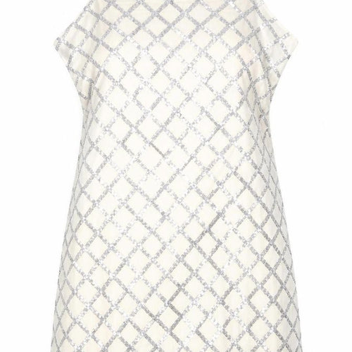 PARISIAN SIGNATURE Womens Ivory Argyle/Diamond Polyester A-Line  Size 10  Round Neck