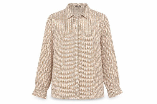 Front view of Sandwich women’s beige geometric viscose basic button-up, size UK 8, collared