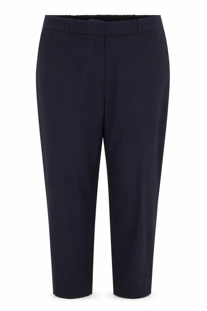Front view of Marks & Spencer women’s blue polyester trousers, size UK 16, 25-inch leg regular - side elastication