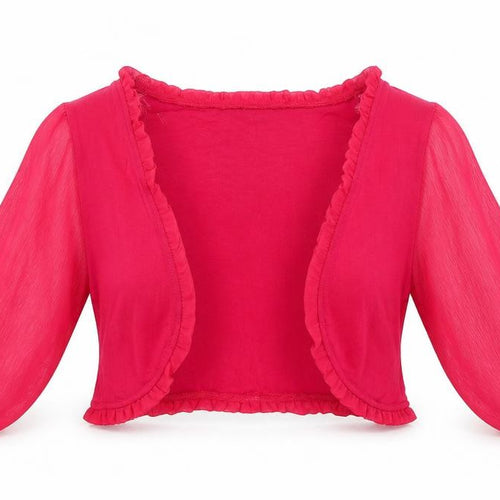 Dunnes Womens Red V-Neck  Viscose Shrug Jumper Size L   - Sheer Fabric Sleeves Frill trim