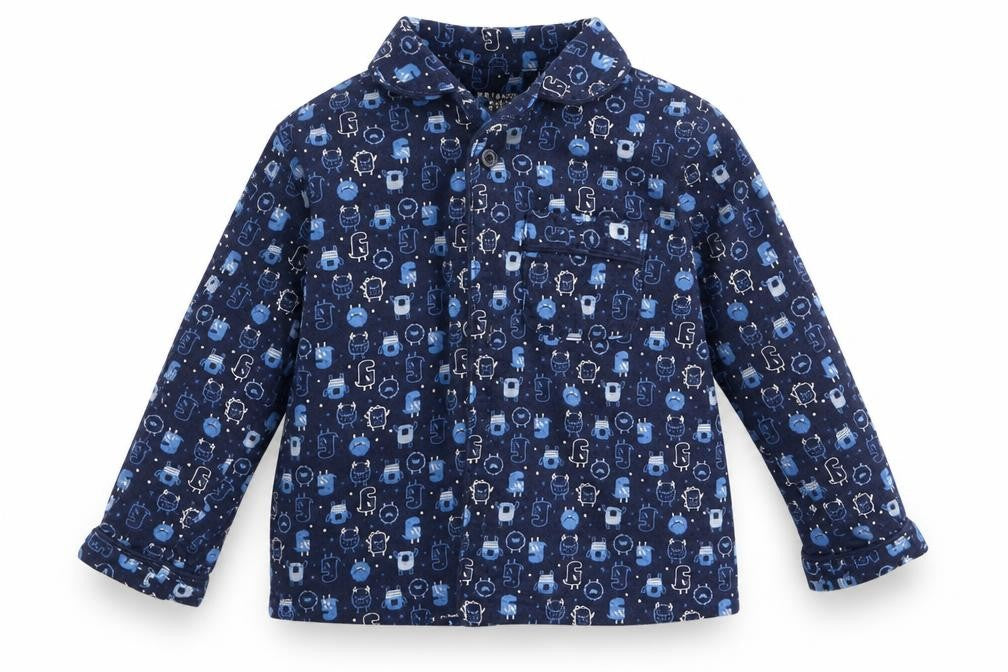 Primark Boys Blue Animal Print Cotton  Pyjama Top Size 18-24 Months   - Monsters