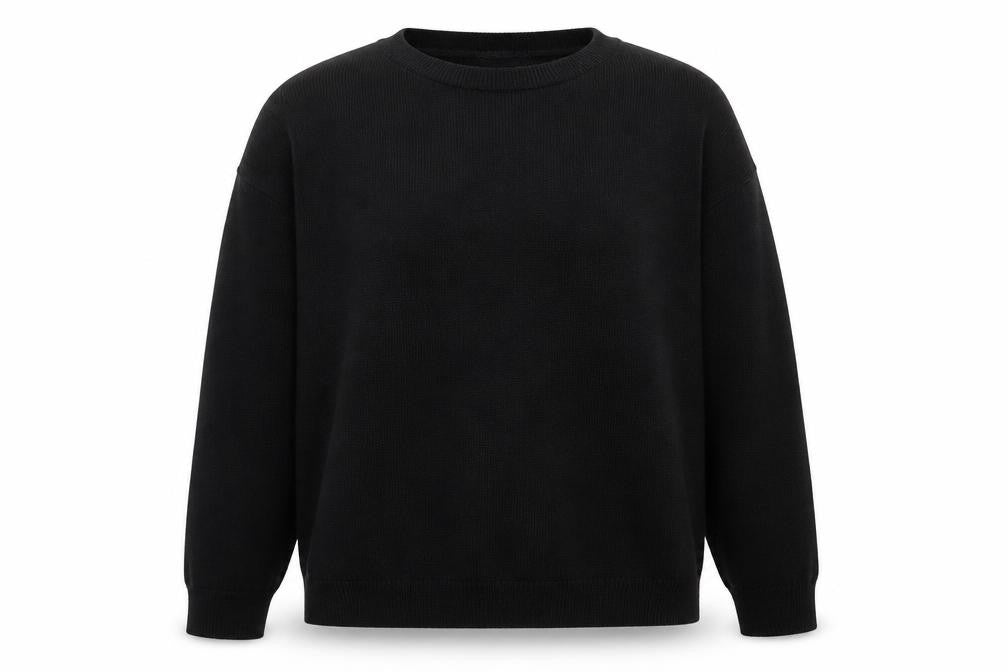 Front view of Boohoo women’s black round neck acrylic jumper, size XL