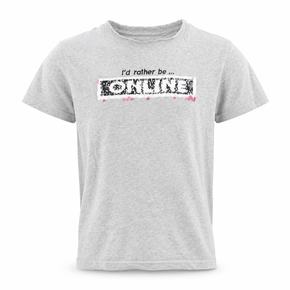 NEXT Girls Grey  Cotton Basic T-Shirt Size 10 Years Round Neck  - I'd rather be on line