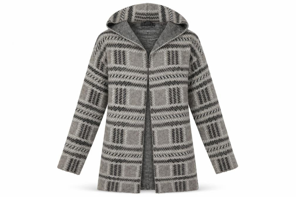 Front view of Primark women’s grey geometric jacket coatigan, size XS