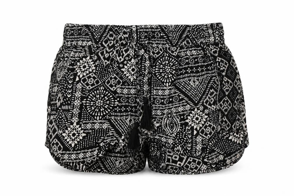 Primark Womens Black Geometric Viscose Bermuda Shorts Size 6 L3.5 in Regular