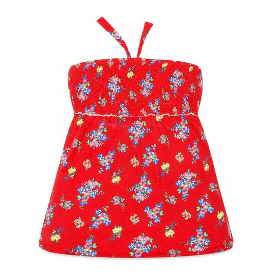 Front view of Papaya women’s red floral cotton basic blouse, size UK 12, square neck