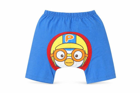 Front view of Pororo boys’ blue cotton sweatpants, size 12, months - pororo