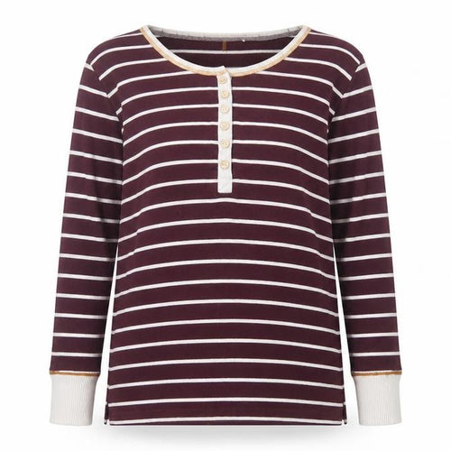 Peaches & Dreams Womens Purple Striped Cotton Basic T-Shirt Size M Round Neck