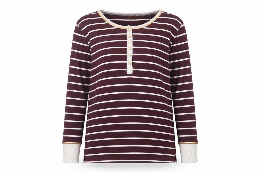 Peaches & Dreams Womens Purple Striped Cotton Basic T-Shirt Size M Round Neck