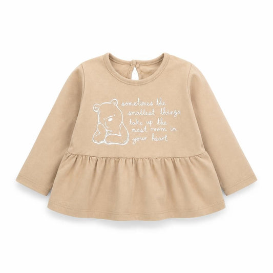 Front view of George Baby Brown Cotton Basic T-Shirt, size 3-6, Months Round Neck