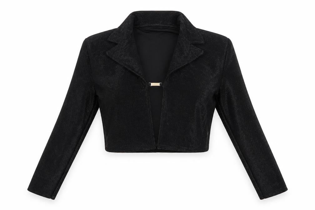 Front view of Fashionkilla women’s black jacket, size UK 12