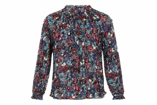 Front view of Warehouse women’s grey floral polyester basic blouse, size UK 8, round neck