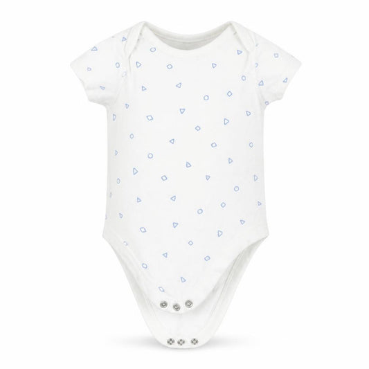 Front view of Marks & Spencer boys’ white geometric cotton babygrow one-piece, size 3-6, months
