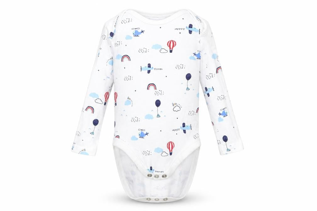 F&F Boys White  Cotton Babygrow One-Piece Size 3-6 Months   - PLANE, HELICOPTER, BALLON, RAINBOW