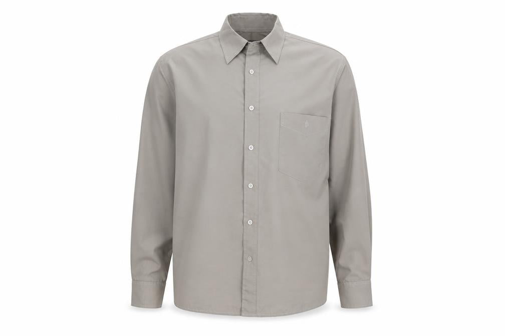 Front view of Hanover men’s beige polyester button-up one size collared button