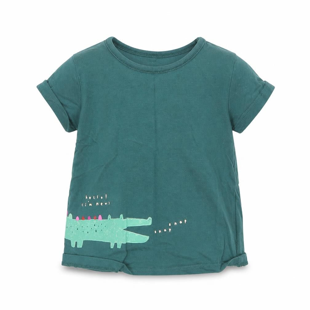 George Baby Green  Cotton Basic T-Shirt Size 6-9 Months Round Neck  - Crocodile