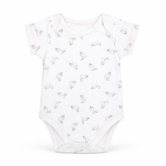 Lily & Dan Baby White  Cotton Romper One-Piece Size 6-9 Months   - Swans