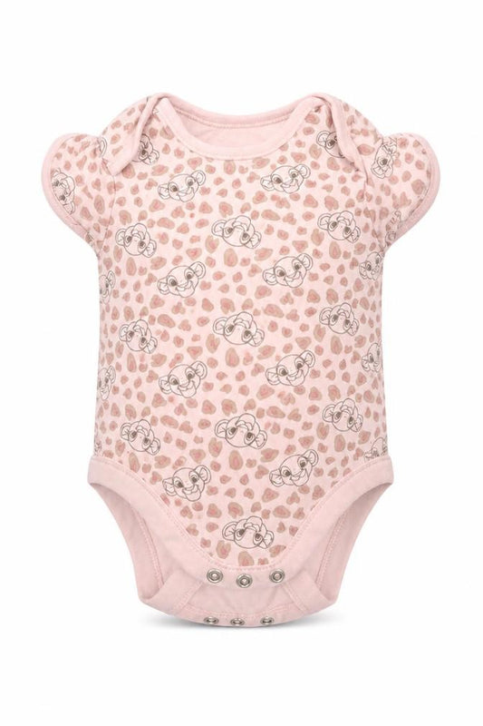 Front view of George Baby Pink Animal Print Cotton Romper One-Piece, size 9-12, Months