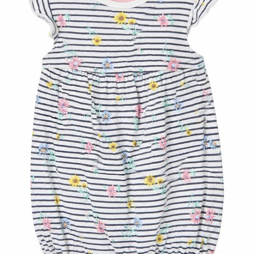 F&F Baby White Striped Cotton Romper One-Piece Size 9-12 Months