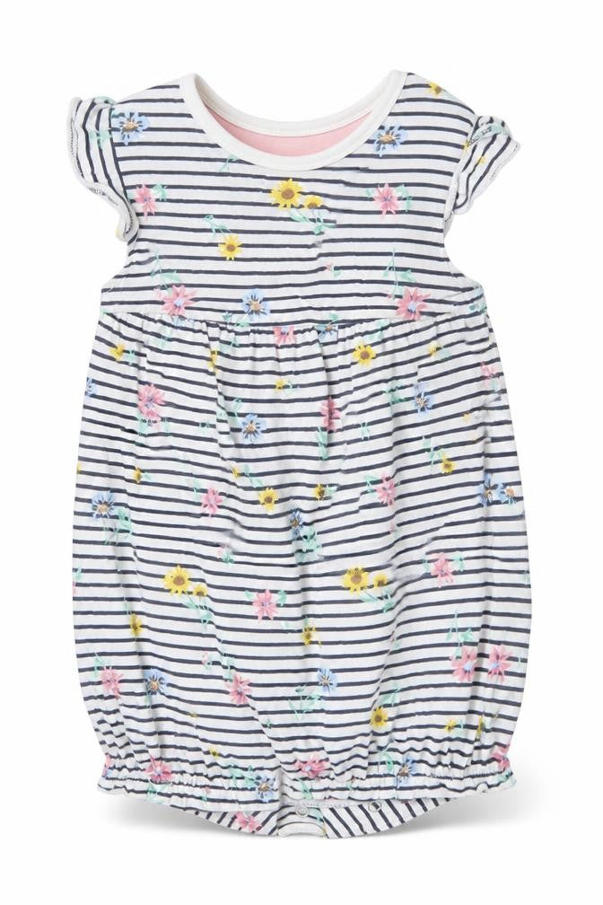 F&F Baby White Striped Cotton Romper One-Piece Size 9-12 Months