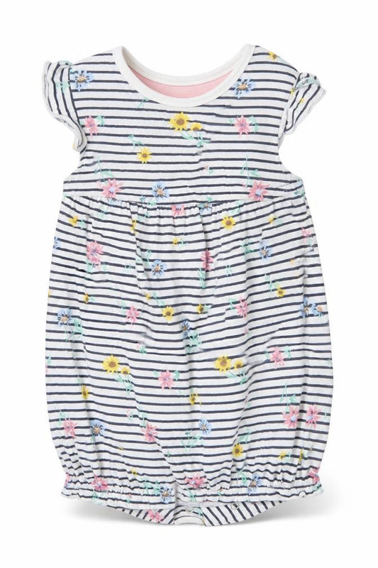 Front view of F&F Baby White Striped Cotton Romper One-Piece, size 9-12, Months