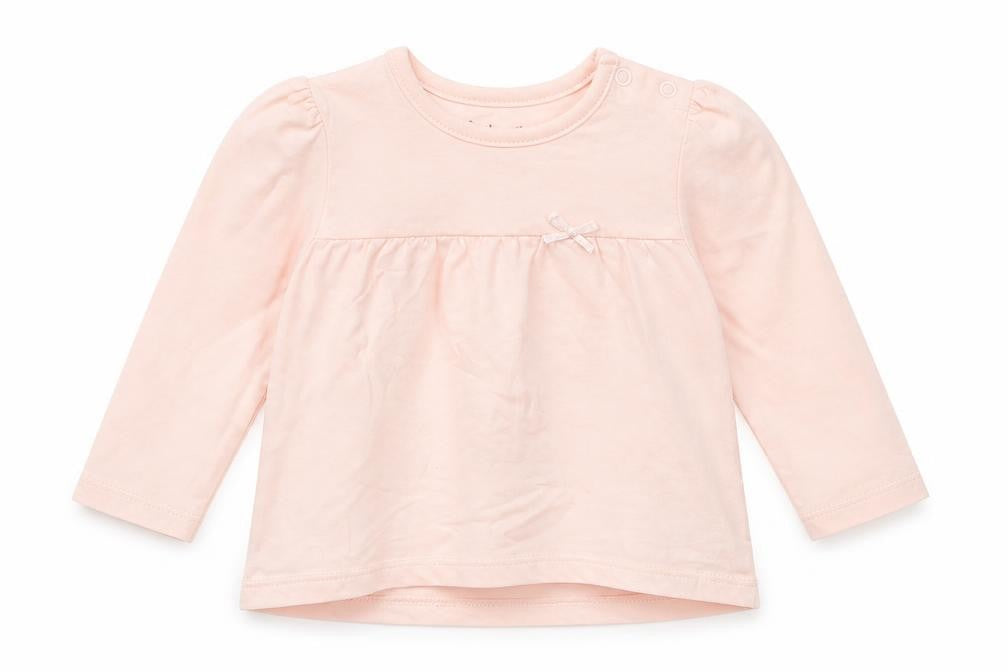 Front view of Nutmeg Baby Pink Cotton Basic T-Shirt, size 9-12, Months Round Neck
