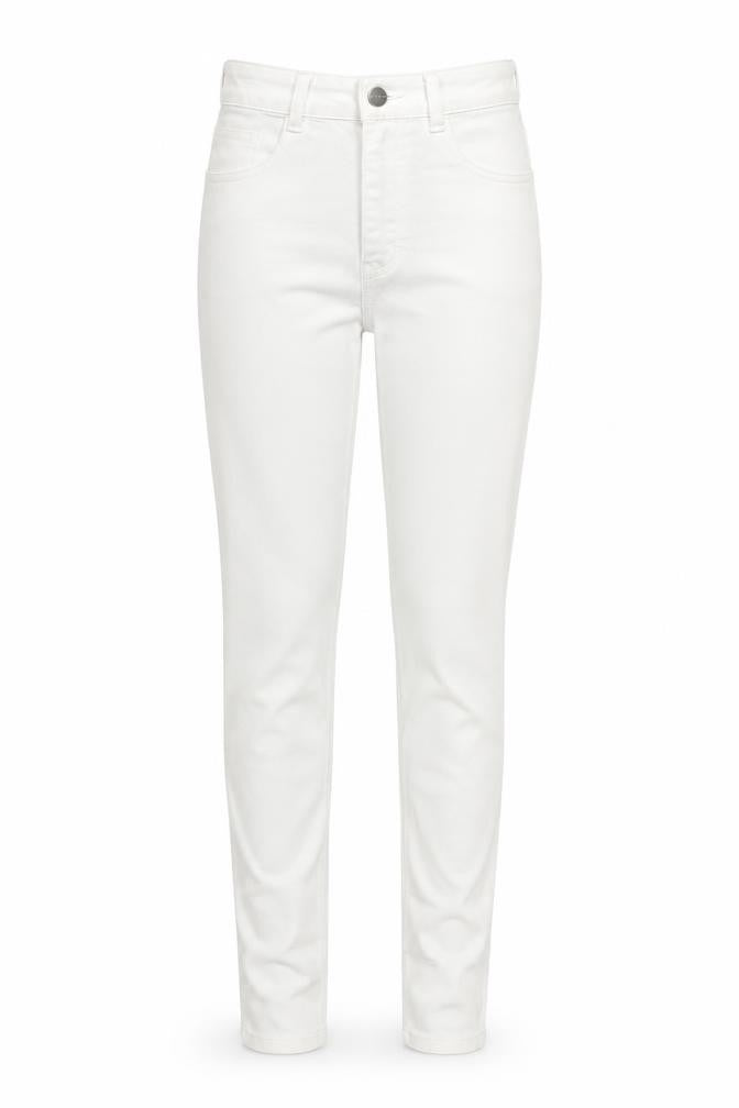 Front view of Pull&Bear women’s white cotton skinny jeans, size UK 10, 26-inch leg regular