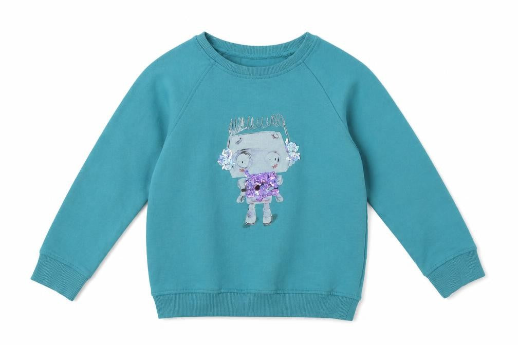 Front view of Nrxt girls’ green cotton pullover sweatshirt, size 6, years