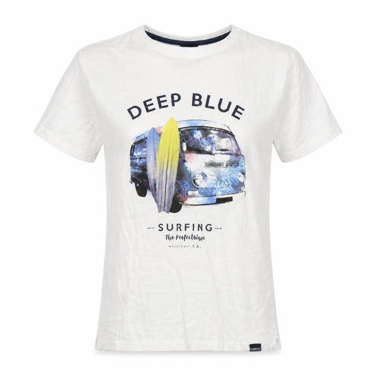 Front view of Springfield women’s white cotton basic t-shirt, size XS, crew neck - deep blue