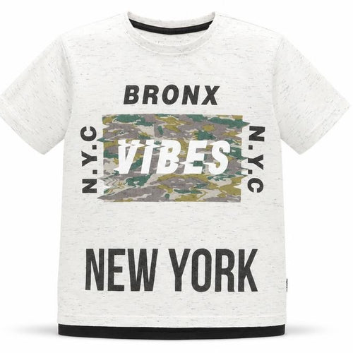 Primark Boys White   Basic T-Shirt Size 6-7 Years Round Neck  - Bronx Vibes Black fleck
