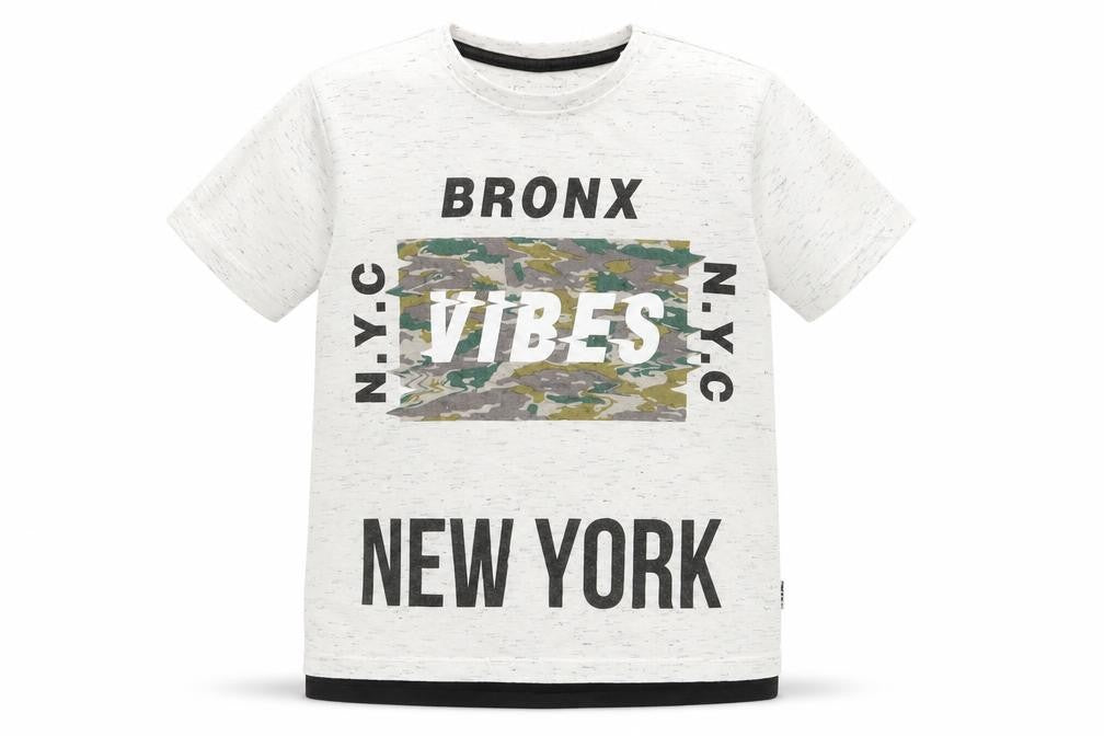 Primark Boys White   Basic T-Shirt Size 6-7 Years Round Neck  - Bronx Vibes Black fleck